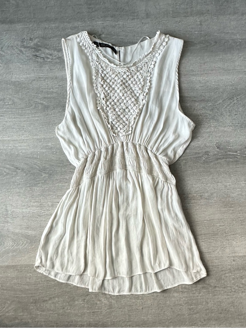 Zara Basic Boho White Sleeveless Blouse